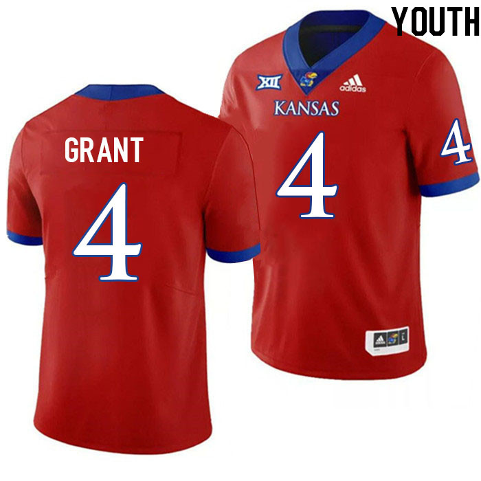 Youth #4 Marvin Grant Kansas Jayhawks College Football Jerseys Stitched Sale-Red